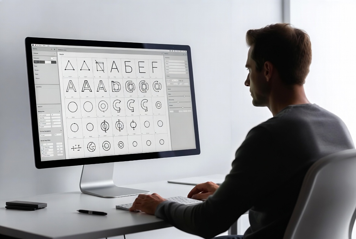 Typedesigner bei der Arbeit an Glyph-Outlines