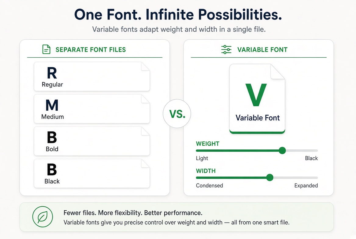 Vergleich: mehrere statische Schriftdateien und eine Variable-Font-Datei