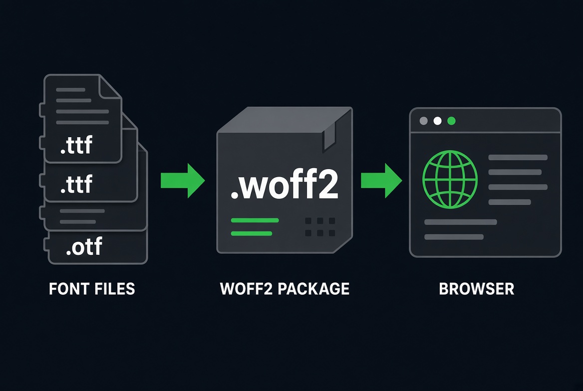 Illustration: Webfont-Container und Auslieferung an den Browser